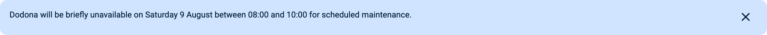 Announcement banner at the top of the page with its text and a dismiss cross on the right