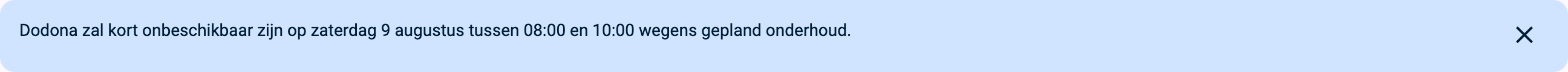 Aankondigingsbanner bovenaan de pagina met de tekst en een kruisje om te sluiten rechts