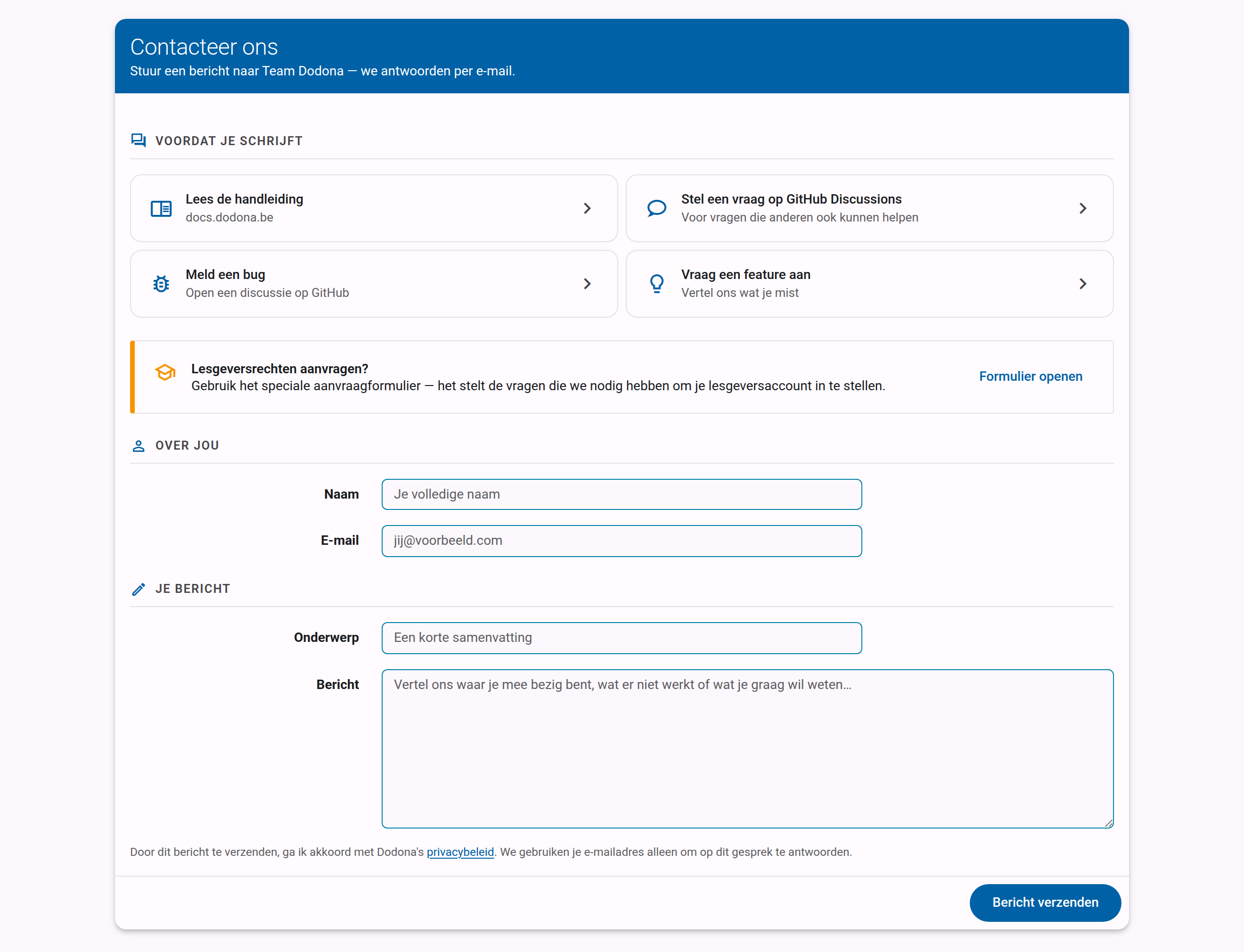 Contactformulier Contacteer ons met de velden Naam, E-mail, Onderwerp en Bericht
