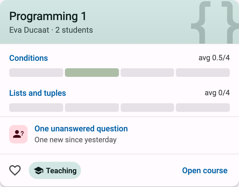 Course card question notification