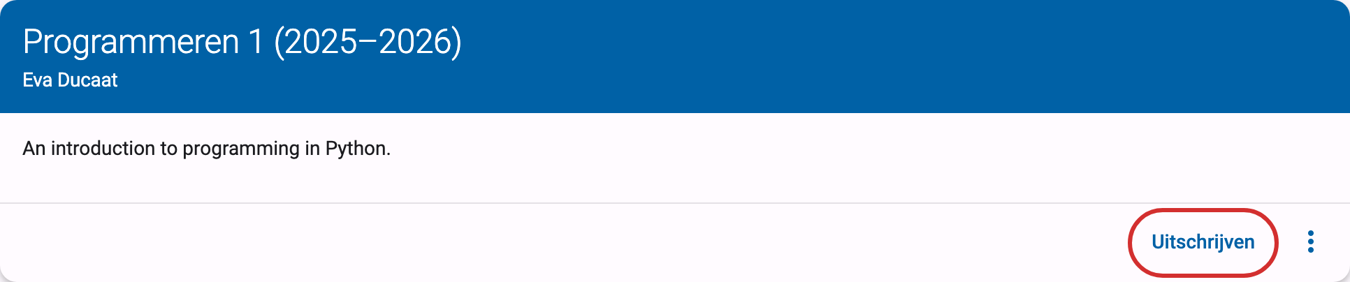 Gemarkeerde knop Uitschrijven, onder de cursusbeschrijving