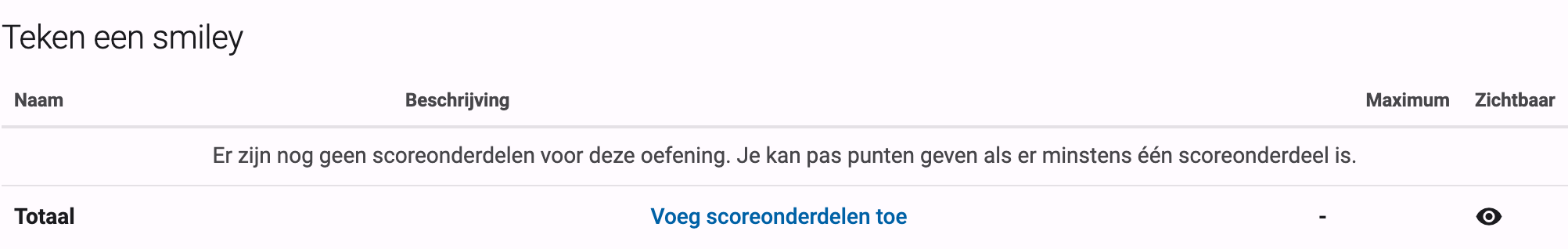 Scoreblok van een oefening met de knop Voeg scoreonderdelen toe in de totaalrij
