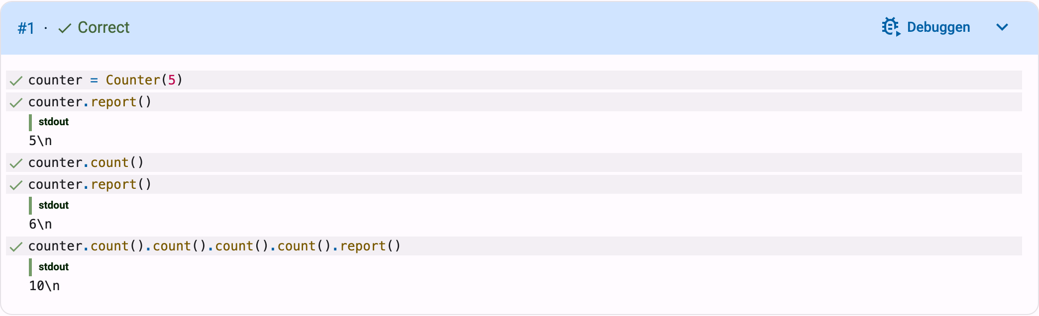 Testgeval op de feedbackpagina met de knop Debuggen