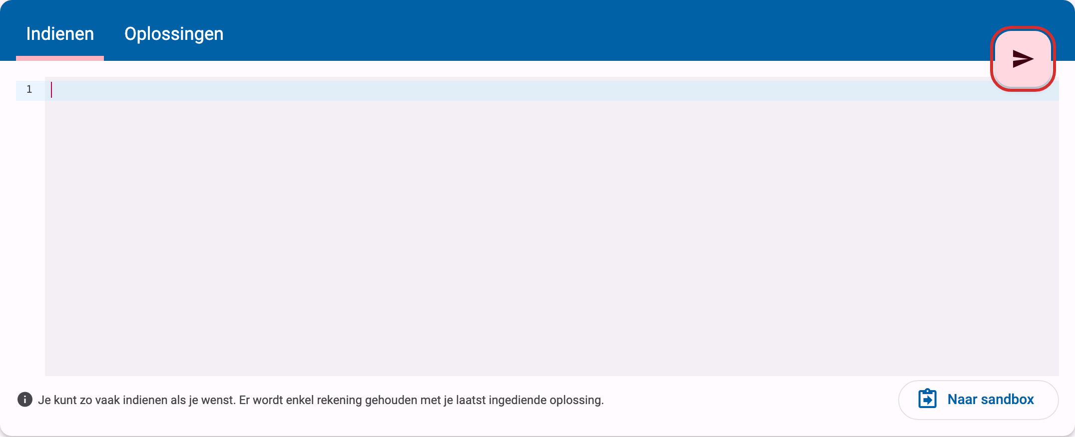 Indieningspaneel met een lege editor en de gemarkeerde indienknop