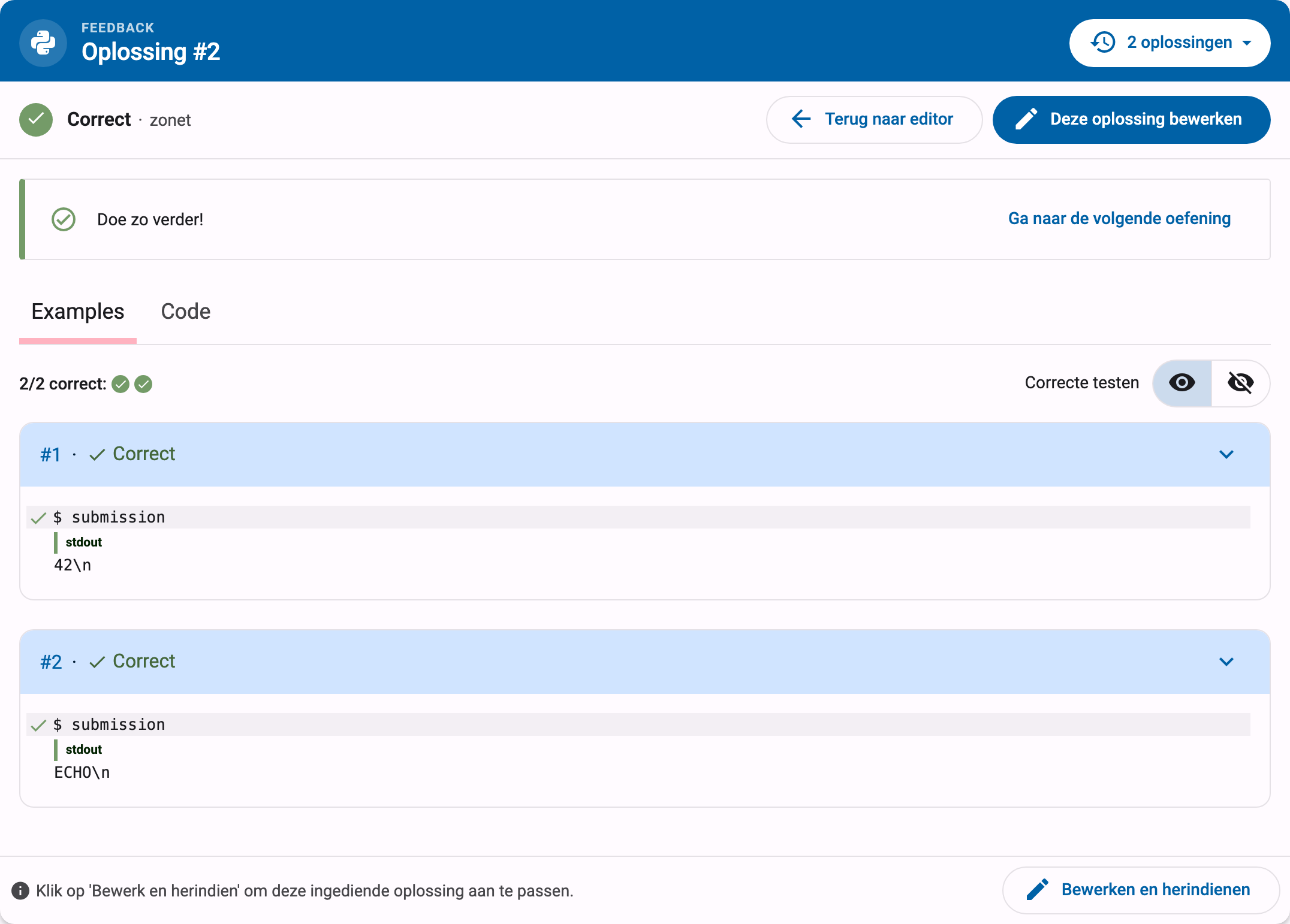 Feedback met twee correcte context-kaarten