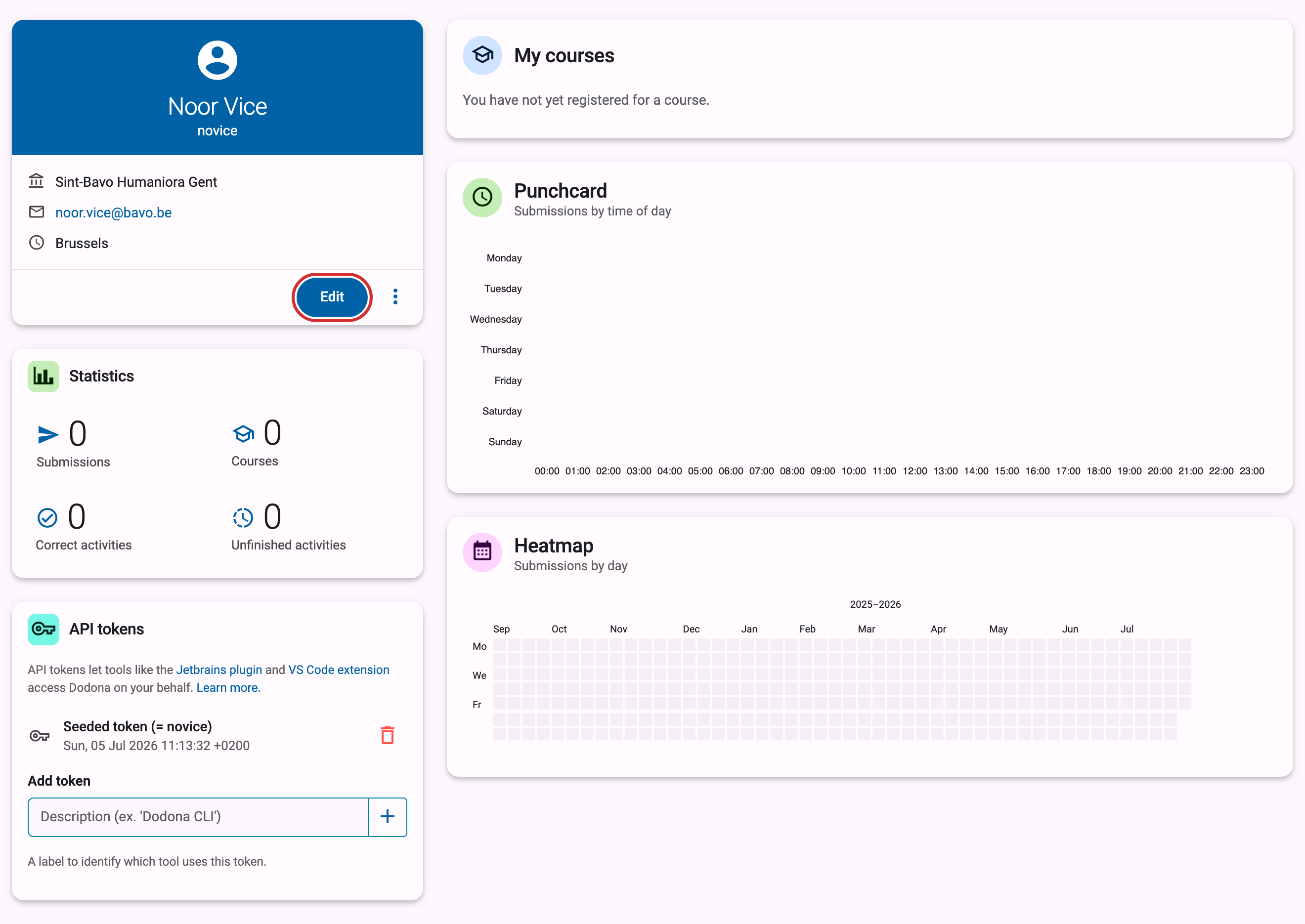 Profile page with personal information, statistics, and a highlighted Edit button