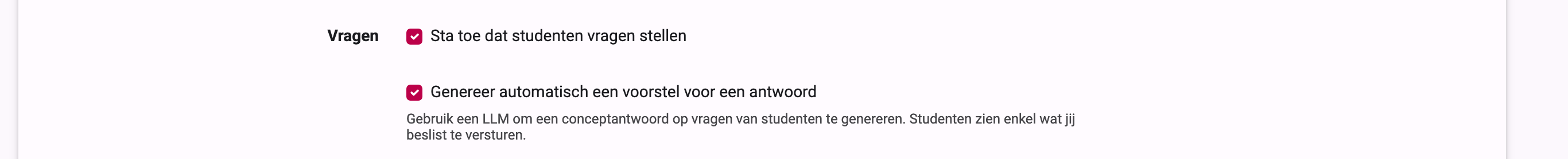 Studentenvragen instelling