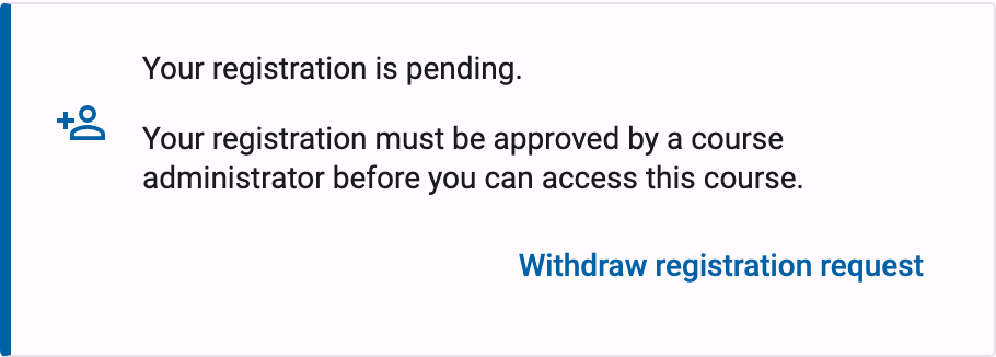 Registration panel showing the pending message and a Withdraw registration request button