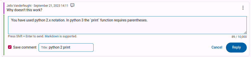 Save comment while writing