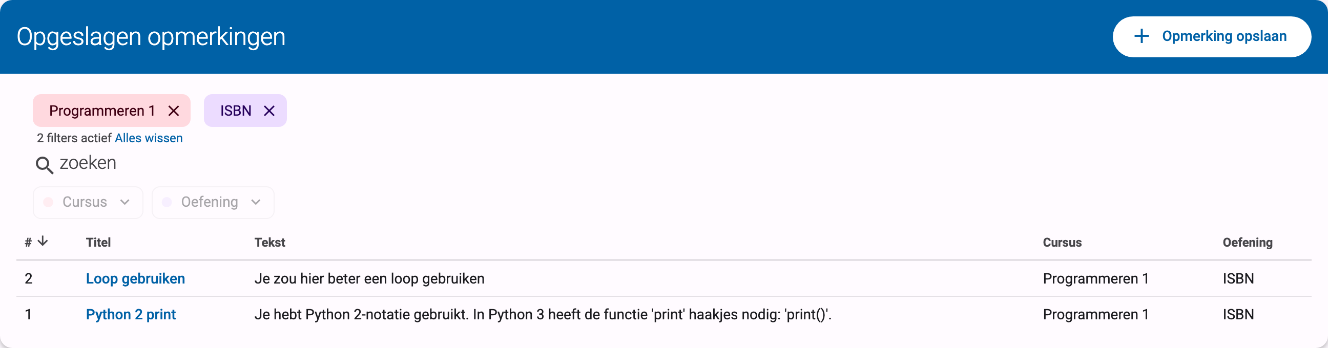 Opgeslagen opmerkingen