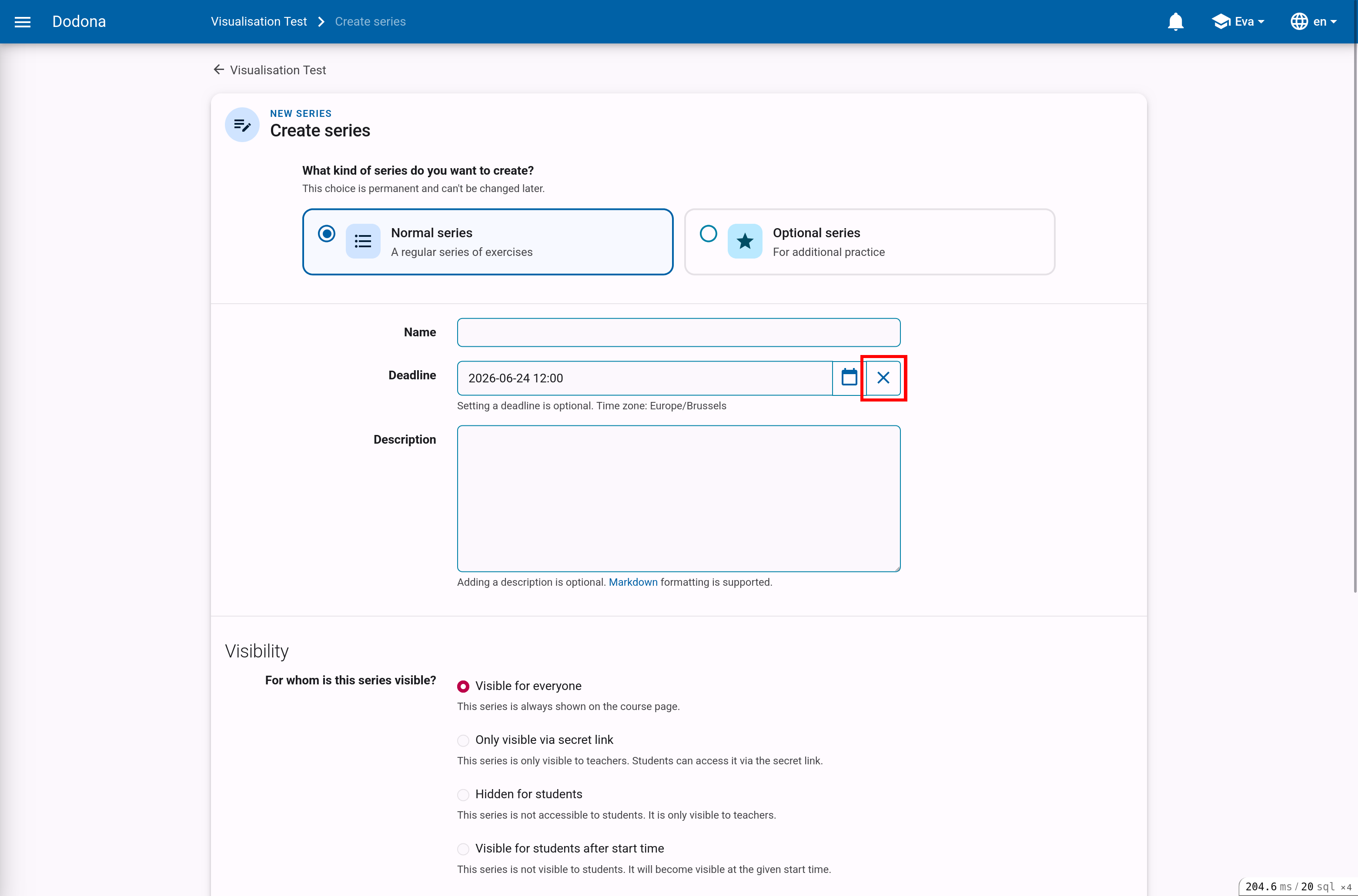Deadline field with the clear button to remove the set deadline