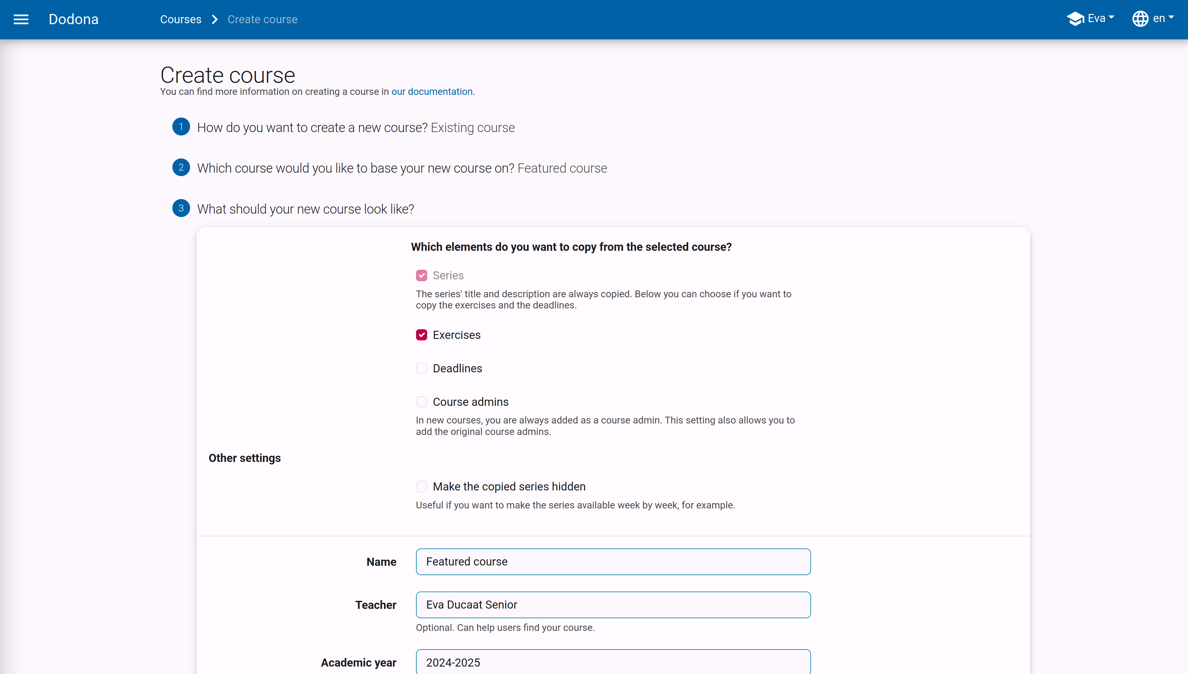 choose existing course extra