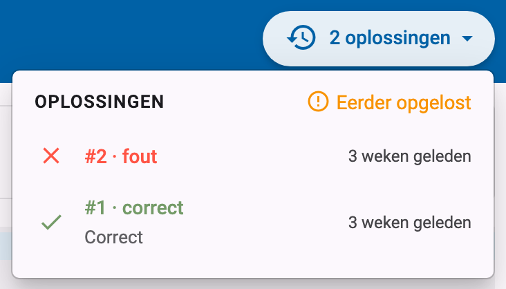 Geopende indiengeschiedenis met een lijst van oplossingen en hun statussen