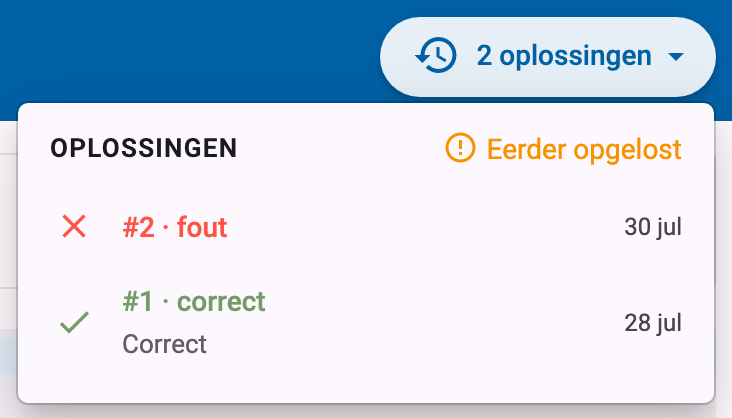 Geopende indiengeschiedenis met een lijst van oplossingen en hun statussen