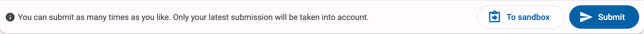 Hand-in action bar with the To sandbox button next to Submit