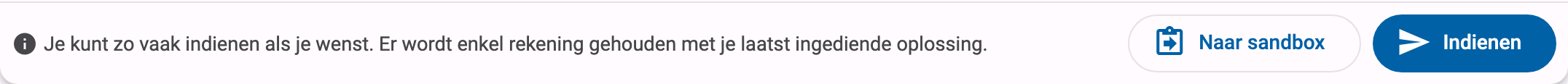 Indienbalk met de knop Naar sandbox naast Indienen